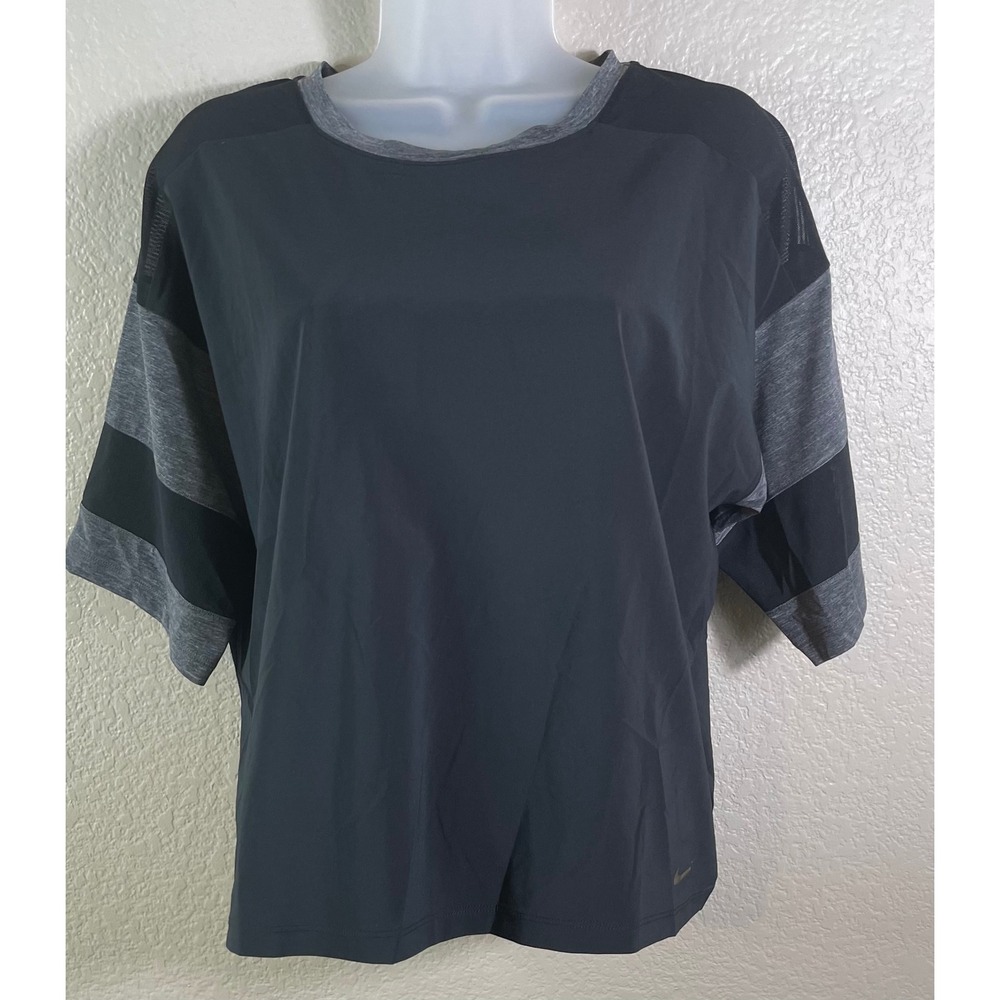 Nike Womens M T Shirt Black Grey Mesh Panel Reflective Activewear Top Casual